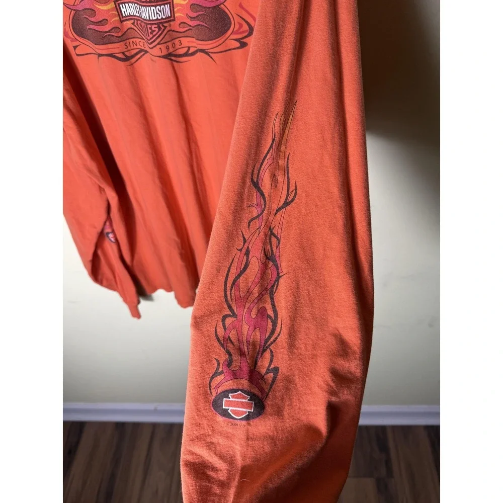 Vintage Harley-Davidson Shirt Mens 3XL Orange Woodstock IL Flames‎ Long Sleeve